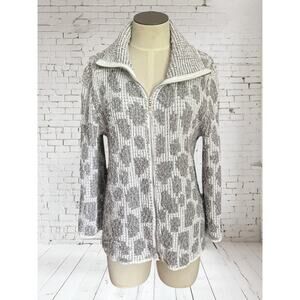 Ruby Rd. Womens Metallic Knit Animal Print Full Zip Jacket Size XL Petite